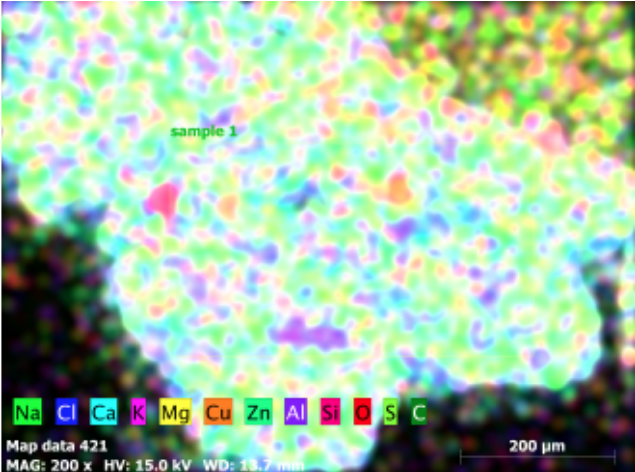 異物分析（Mappingによる元素分布状態）